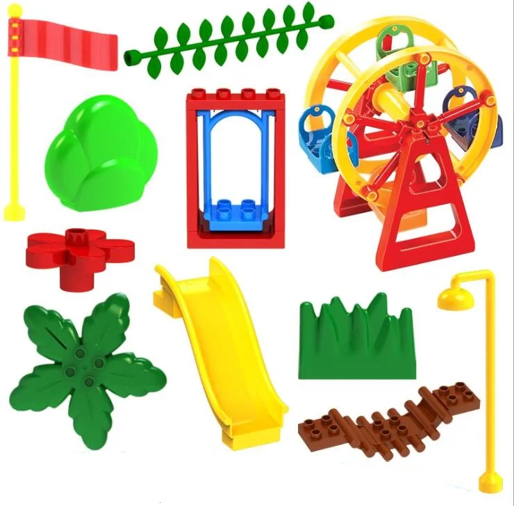 

Plastic Ferris Wheel Swing Plant Bridge Slide Streetlight Flag Blocks Accessory DIY Educational Toys New Arrival For Kids'Gift