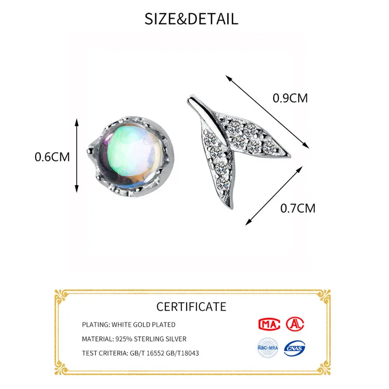 INZATT, настоящее 925 пробы, серебряные асимметричные серьги в виде хвоста русалки, стеклянные серьги-гвоздики для женщин на день рождения, модные ювелирные изделия, подарок