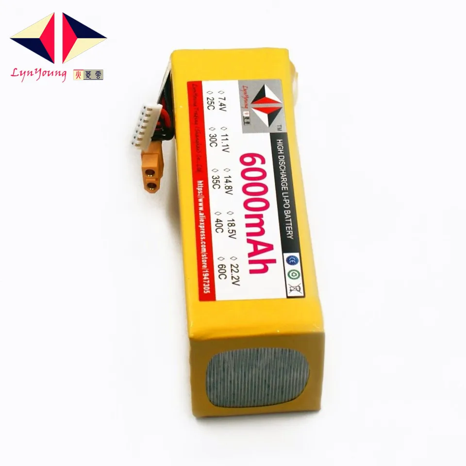

LYNYOUNG 6S Lipo battery 22.2V 6000mAh 40C MAX 80C for rc Airplane Helicopter Quadcopter drone Car part