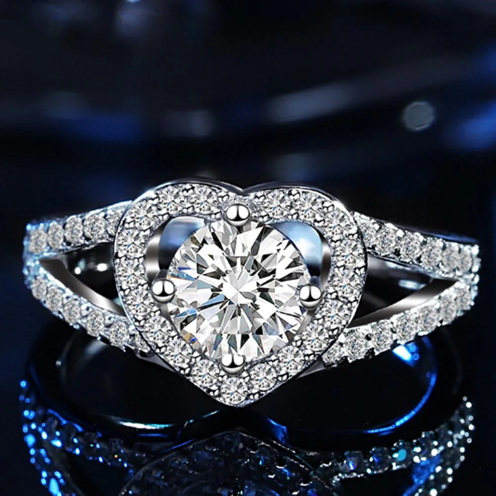 Classic Halo Engagement Rings Heart Shaped Center Stone simulated