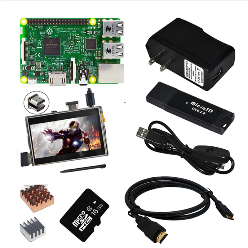 

Raspberry Pi 3 Model B+ Board 3.5 Inch HDMI Touch Screen Clear Case 2pcs Heat Sink 16GB TF Card + Power Supply 2.5a(EU OR US)