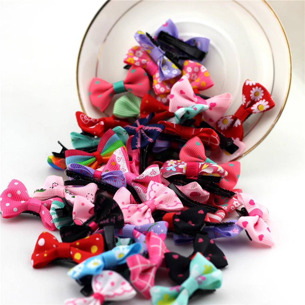 

20Pcs/Lot Small Mini Bow Hairgrips Sweet Girls Solid Dot/ Stripe Printing Whole Wrapped Safety Hair Clips Kids Hairpins