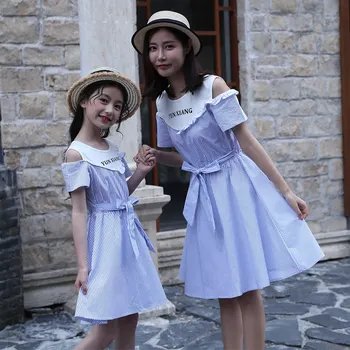 

Striped Mother Daughter Matching Dresses Clothes Mother Daughter Evening Wedding Dresses Mommy and Me Matching Family Outfits
