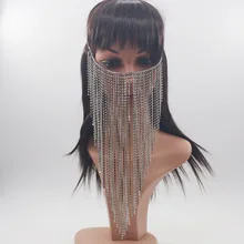 Стиль, Женская рок Роскошная цепочка золотого цвета, ювелирное изделие на голову, уникальный дизайн, длинный кристалл, кисточка, маска на лицо, цепочки, ювелирные изделия