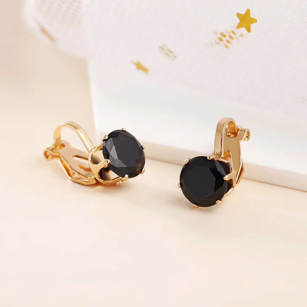 Ear Clip Earrings Clip Earrings Ear Clip Ear Accessories JIOFREE Round Cubic Zirconia Clip Earrings for women Fashion 3 color Crystal Jewelry Earrings Female Wedding Party Gift