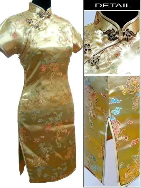 Винтаж Дракон и Феникс Qipao элегантное женское платье большого размера Cheongsam 3XL 4XL 5XL 6XL воротник стойка Сексуальное мини китайское платье Vestidos - Цвет: gold dragon phoenix