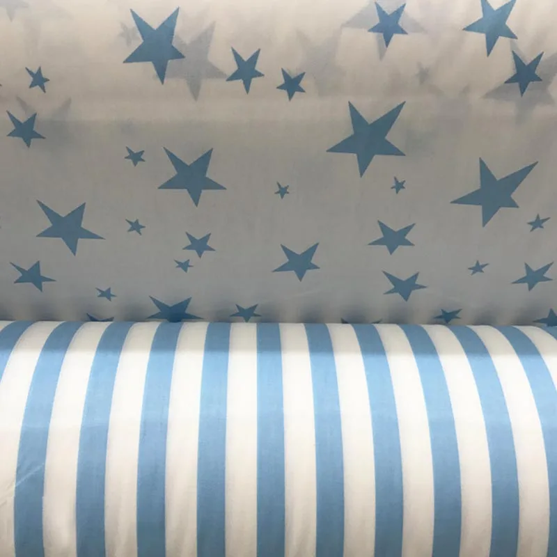 

100% cotton twill cloth white BLUE stars stripe fabric for DIY kids crib bedding cushions home decor patchwork handwork quilting