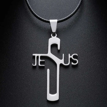 Christian Jesus Cross Pendant Necklaces Stainless Steel Never Fade Pendants Rope Chain Religious Necklace Drop Shipping Jewelry