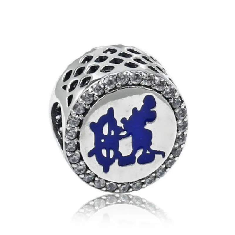 

New 100% 925 Sterling Silver Beads Accessories Blue Enamel Mickey Mouse Boating Fits Pandora Style Charm DIY Bracelets