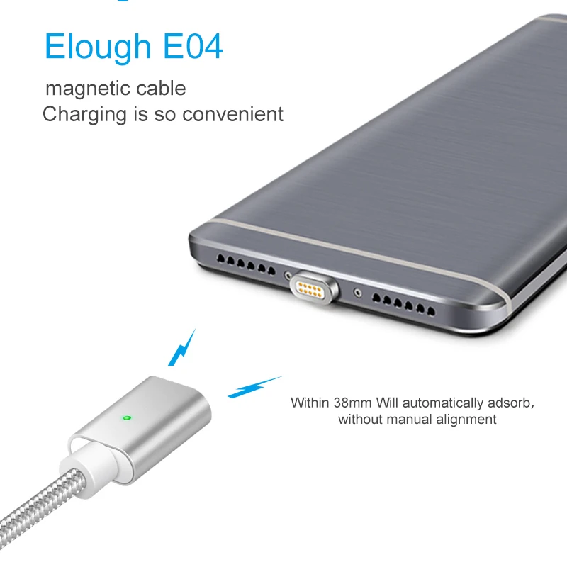 Elough E04 USB tipo C Cable magnético para Samsung galaxy s8 note8 teléfono móvil cargador rápido imán tipo-c cable de carga