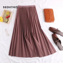 SEDUTMO, весенние плиссированные юбки, Женская юбка-пачка с высокой талией, миди, тонкая, осенняя, черная, винтажная, черная, классическая юбка ED623