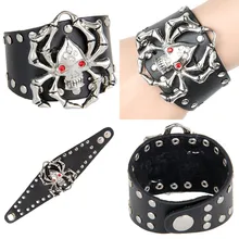 Панк Рок-н-ролл широкие кожаные браслеты не связанные с основной Клуб выполнить King Of The паук с красным скелеты кожаная реквизит