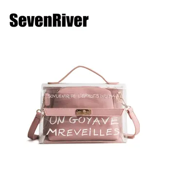 

2018 New 2 Bags/Set Transparent Bags Style Women Tote Bag Brand Designer Women Messenger Shoulder Bags Handbag And Purse