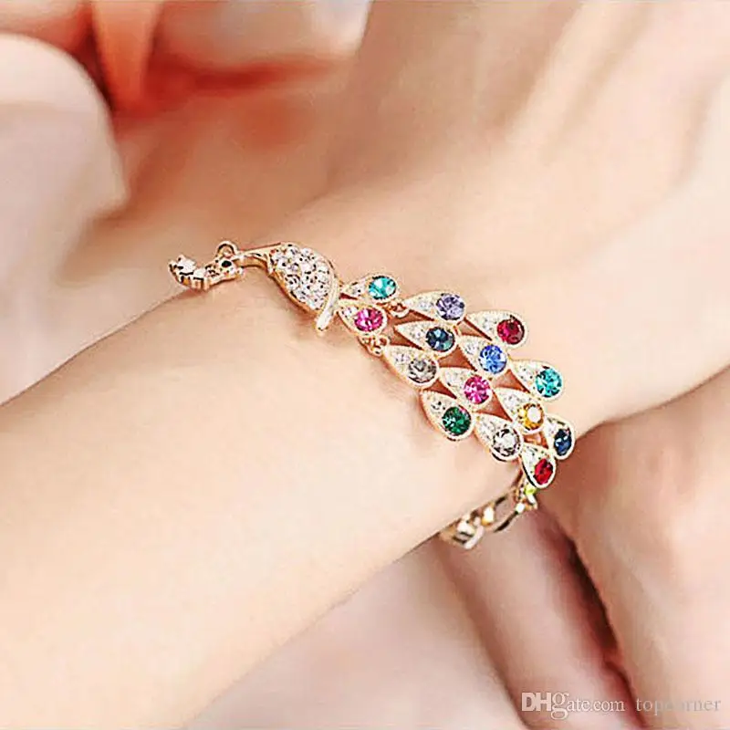 

12pcs/lot Charming Artificial Crystal Bracelet Peacock Style Hand Chains Bangle Valentine Gifts JBS112