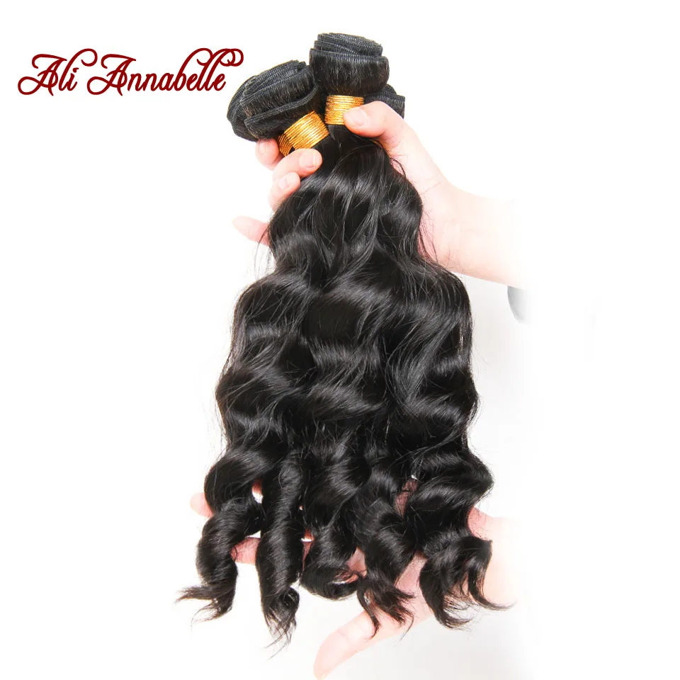 

ALI ANNABELLE HAIR Loose Wave Brazilian Hair Weave Bundles 3 Bundles Remy Human Hair Extension Natural Color 100% Human Hair