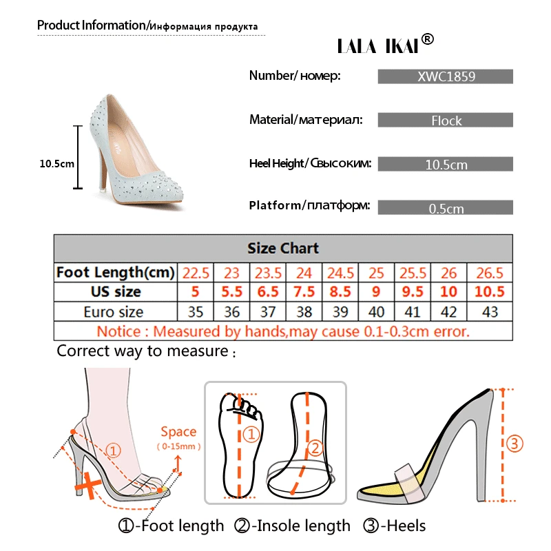 LALA IKAI Ladies Rhinestones Blue Shoes Denim Slip-On Thin Heel Office Party Pumps Sexy Pointed Toe High Heels 014C1859 -49
