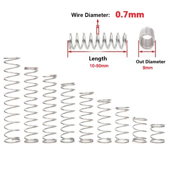 

10Pcs Compression Spring 304 Stainless Steel Non-corrosive Tension Spring Wire Dia 0.7mm Outer Dia 9mm Length 10-50mm