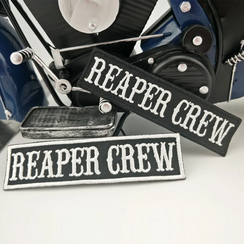 G0379 (3)Name Tag REAPER CREW Motorcycle Biker Embroidered Iron On Patch For Jacket Sew On Patch For Rider Vest Free Shipping Wholesale