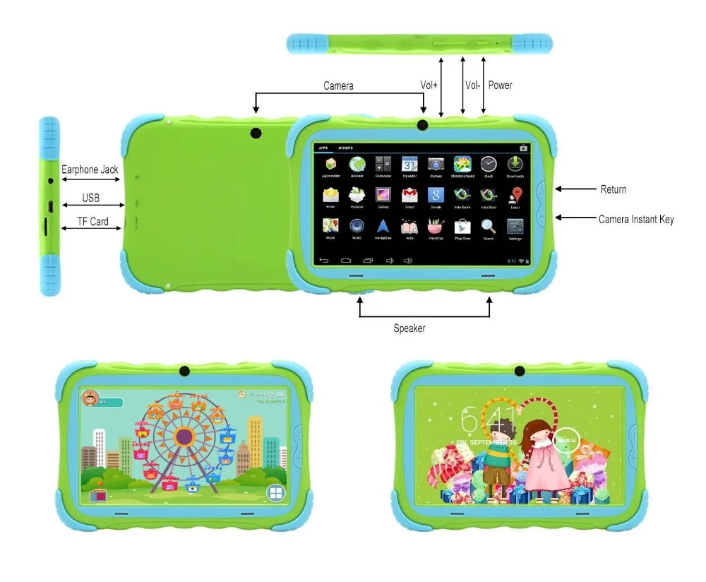 IRULU дюймов 7 дюймов Android 7,1 детский планшет 16 ГБ Babypad Edition PC с Wi-Fi и камерой GMS Сертифицированный поддерживаемый чехол для детей (зеленый)