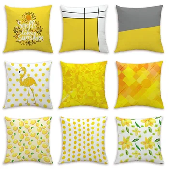 

Simple yellow flower geometric Flamingo white Cushion Cover Decor chair home Decoration Pillow Cases friend kids customize gift