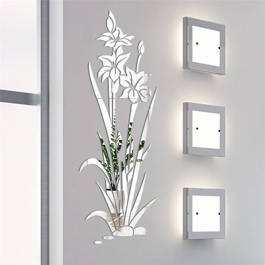 

3D Diy Flower Shape Acrylic Stickers Modern Mirror Art Decal Stickers For Living Room Home Decoration for Background Wall 1208#