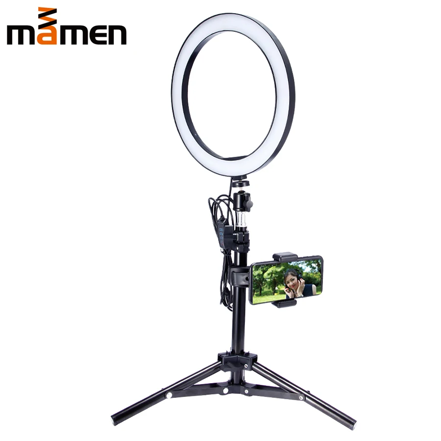 

MAMEN 6 inches USB Ring Light With Phone Holder Stepless Dimmer LED Studio Light for Youtube Photography Selfie Makeup Live Lamp