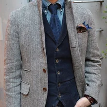 Мужская твидовая куртка, сшитая на заказ для измерения мужчин, серое Мужское пальто с узором в елочку, мужское твидовое пальто на заказ, твидовое осенне-зимнее пальто