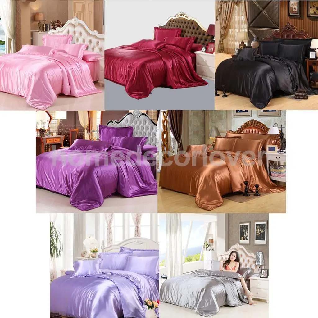 Smooth Satin Silky Bedding Duvet Cover Set-Pillowcase, Flat Sheet, Quilt Cover, California King Size, for 6 feet Bed 4 Piece/Set
