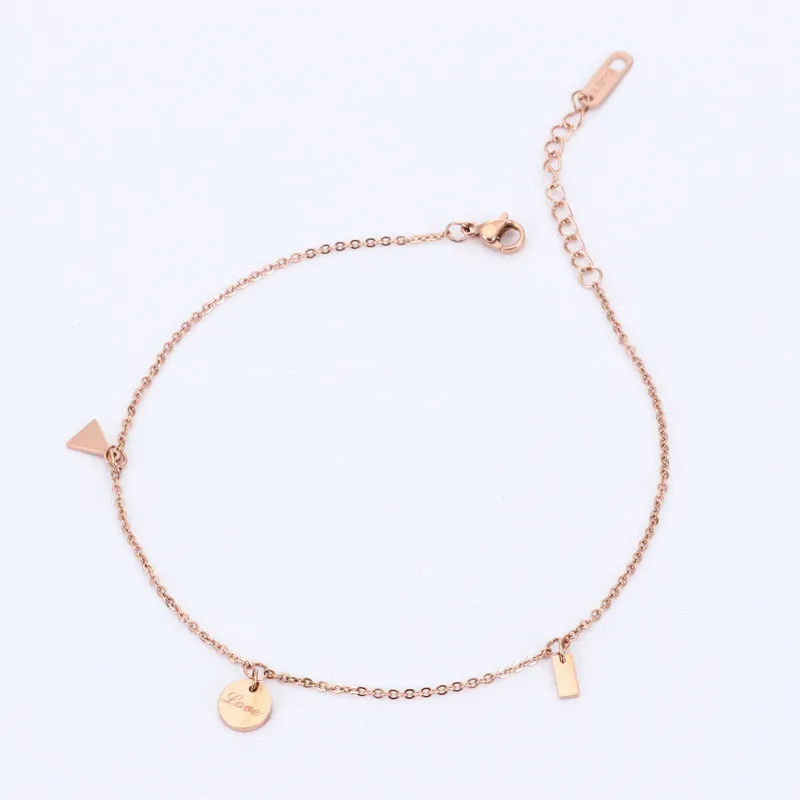 

Casual Jewelry For Women Girls Geometric Round Triangle Ankle Chains For Women Rose Gold Color No Fade Anklet Beach Accessories