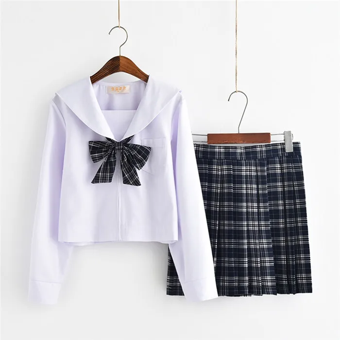 long black set Японская школьная форма JK для девочек; комплект из клетчатой юбки с высокой талией в консервативном стиле; коллекция года; костюм Лолиты для девочек - Цвет: long black set