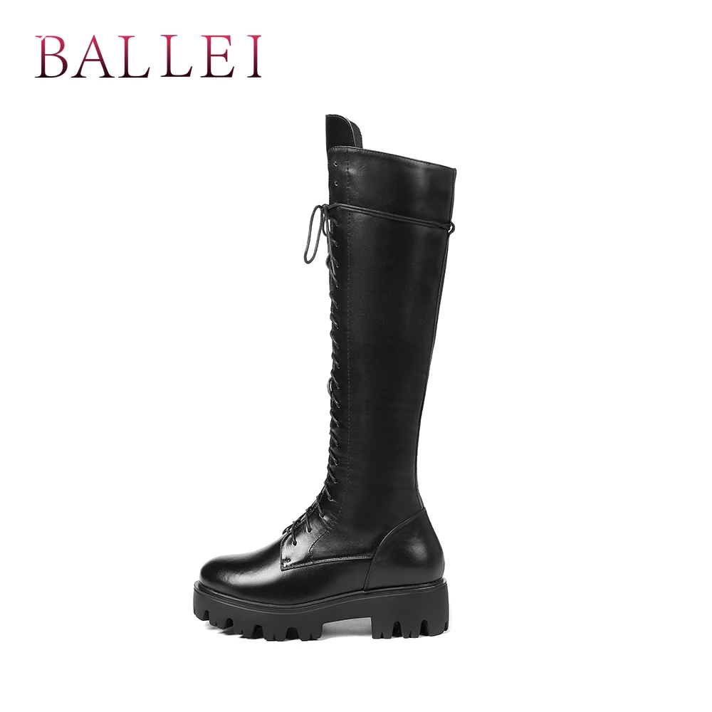 Bottes À Luxe Véritable Bout Rond Doux forme Over Ballei D'hiver Chaussures H58 En Plate genou the Femme Black De Qualité Cuir Lacets Haute Chaudes x0Ox5vwqZn