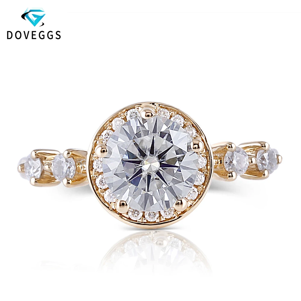 

DovEggs 14K Yellow Gold Center 1ct carat 6.5mm F Color Moissanite Diamond Halo Engagement Ring For Women Gold Ring with Accents
