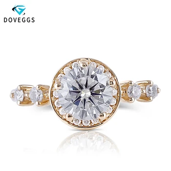 

DovEggs 14K Yellow Gold Center 1ct carat 6.5mm F Color Moissanite Diamond Halo Engagement Ring For Women Gold Ring with Accents