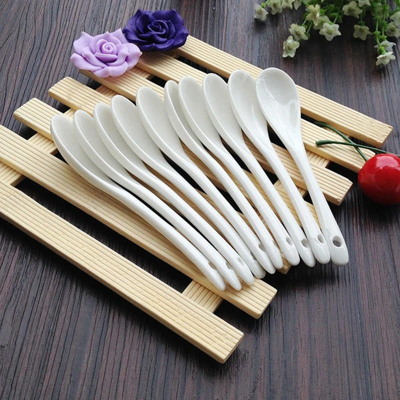 

5 pcs Health Ceramic Coffee Spoons Pure White Honey Milk Soup Stir Small Spoon Ice Cream Tea spoon Kitchen Tool