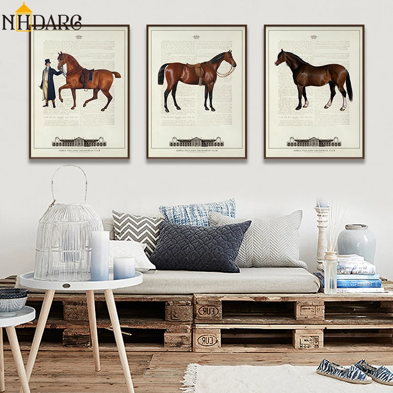 Винтажный Европейский Конный клуб Конный конь изобразительная лошадь плакаты и принты на холсте художественная Настенная картина для гостиной домашний декор