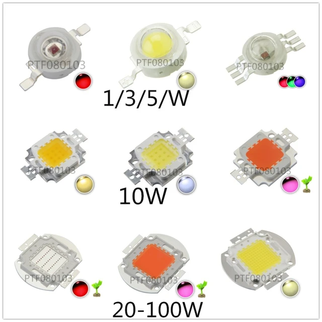 High Power LED Chip 1W 3W 5W 10W 20W 30W 50W 100W COB SMD LED Bead White  RGB UV Grow Full Spectrum 1 3 5 10 20 30 50 100 W Watt