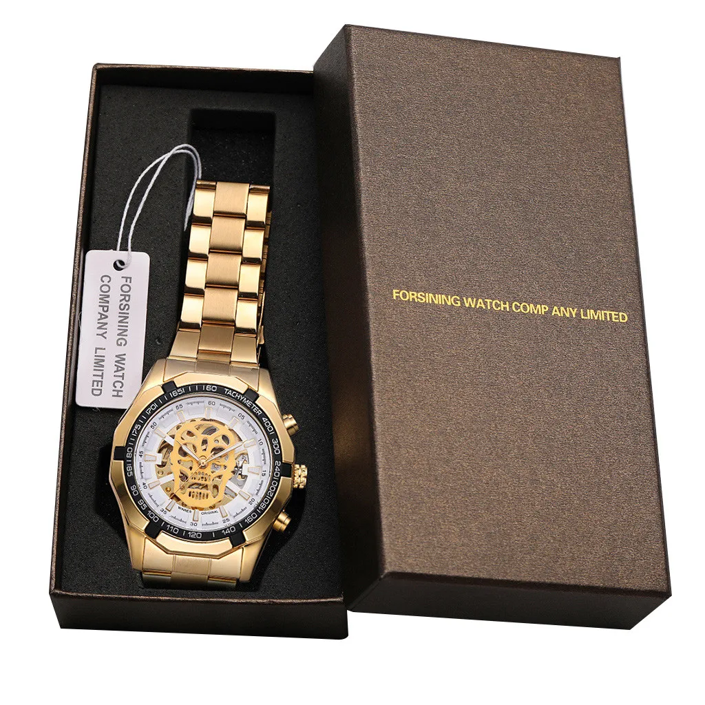 

WINNER Hollow Business Men Watch Stainless Steel Automatic Mechanical Men Watch Luxury male clock Top Brand Relogio Masculino