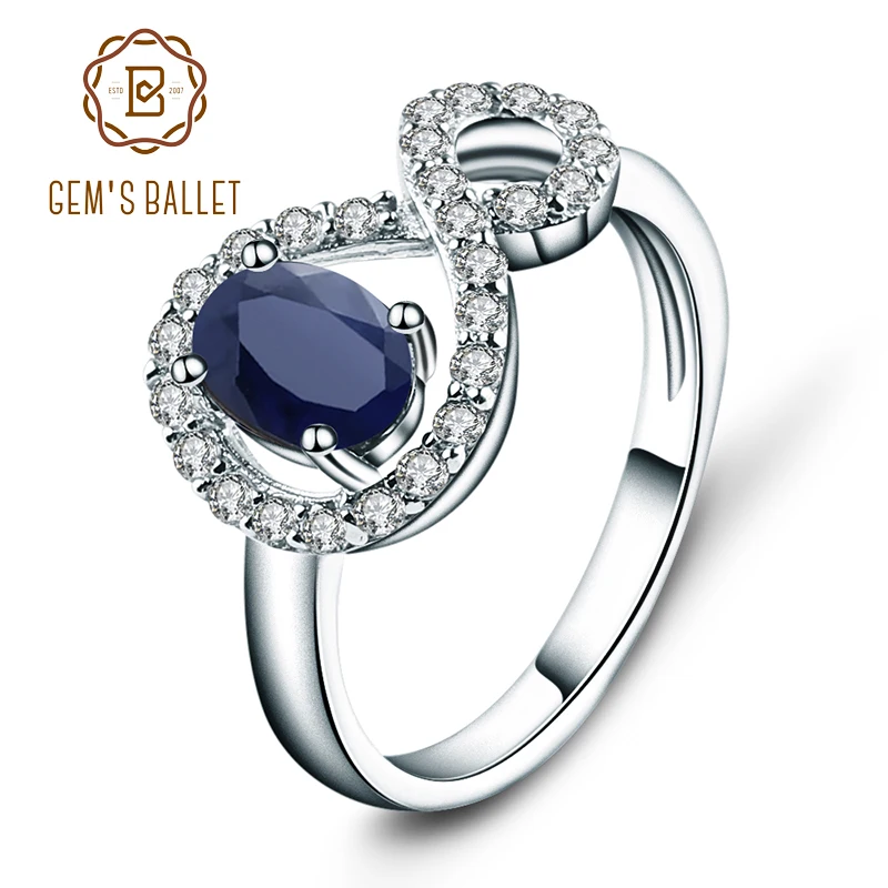 Gem's Ballet 0.94Ct Oval Natural Sapphire Gemstone Wedding Rings 925