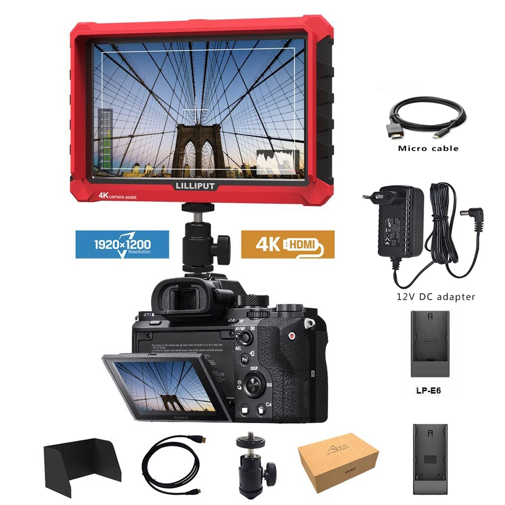 

Lilliput A7S 7'' 4K HDMI 1920x1200 Full HD Field Monitor HDMI Video Monitor for BlackMagic Pocket BMPCC 4K Camera