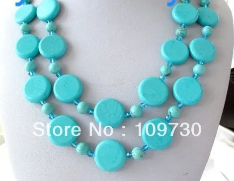 

Jewelry 0011870 Light Blue Round&Coin Turquoise&Crystal Necklace 14KGP GP 40