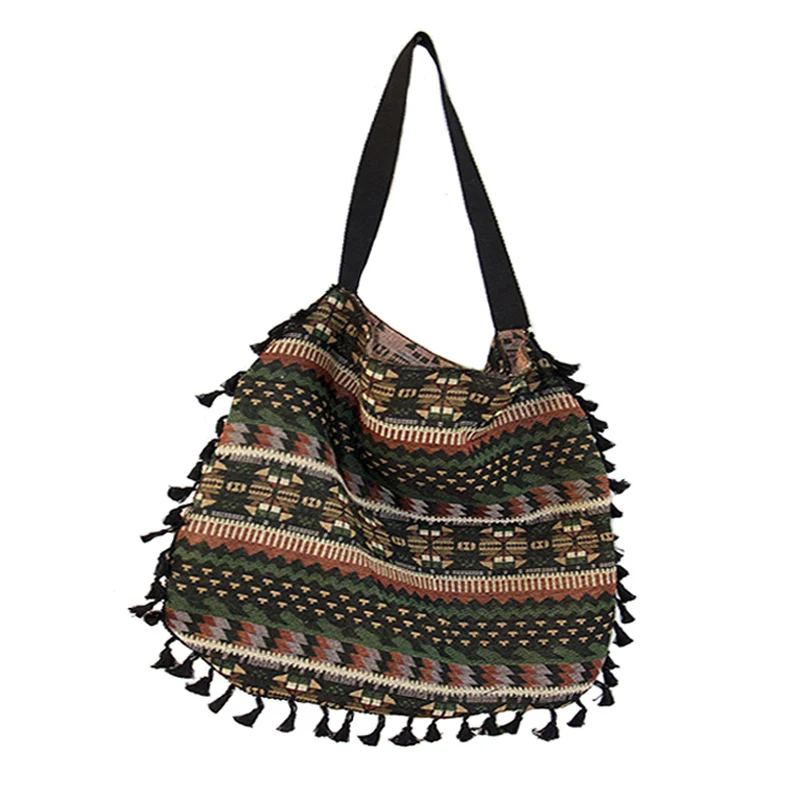 Women Vintage Shoulder Bag Tassel Ethnic Retro Casual Tote Female Folk Boho Shopping Bag Knitting Woven Lady Handbag SS0379 (1)