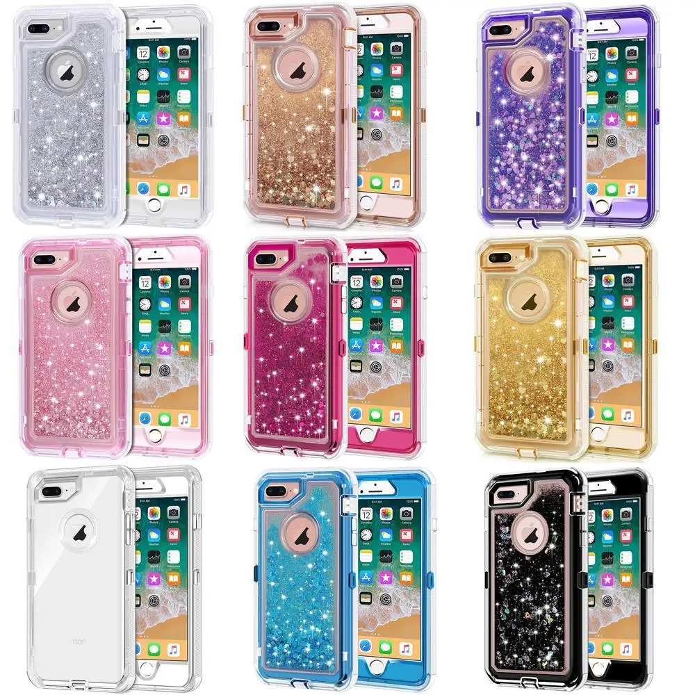 Calidad superior para iPhone 8 Plus XR XS Max 7 brillo líquido defensor claro Bling movediza funda Calidad superior para iPhone 8 Plus XR XS Max 7 brillo líquido defensor claro Bling movediza funda