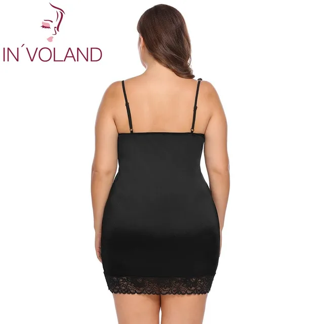 IN’VOLAND Plus Size Women Sleepwear Sexy Lingerie Dress XL-5XL Robe Night Dress Lace Stretchy Satin Babydoll Chemise Nightgown