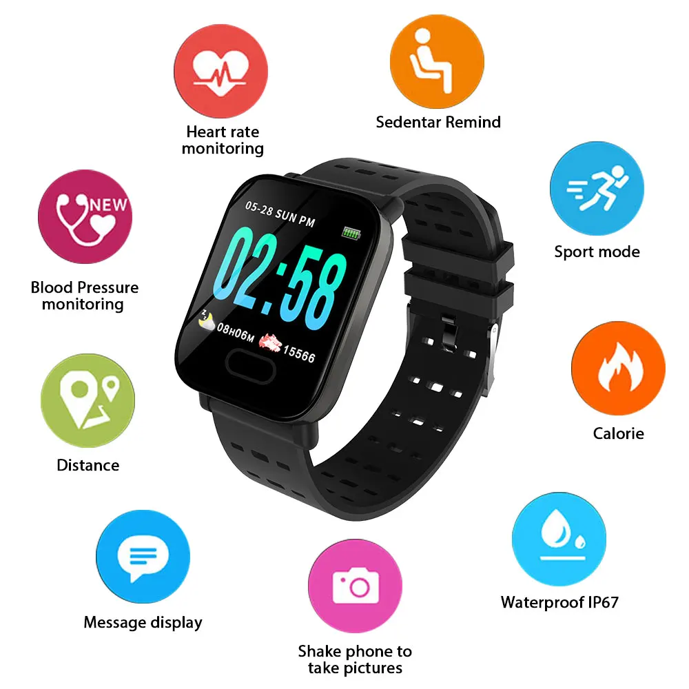 

A6 Smart Band reloj inteligente pulsometro ritmo cardi Fitness Tracker Remote Control Smart Bracelet Waterproof Wristband Watch.