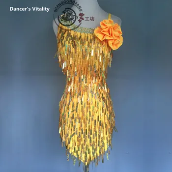 

Latin dance clothes women luxury sequins sleevele latin dance dress for girls latin dance dress Cha-cha dance clothing 120-180CM