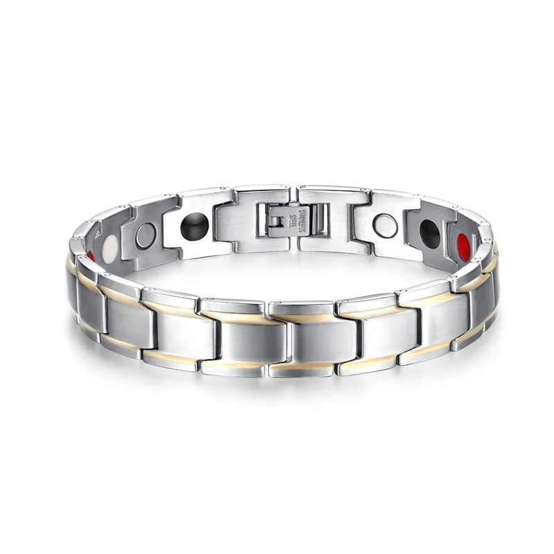 

Fashion Men Magnetic Bracelets Silver-color Titanium Steel Healthy Therapy Bracelet for Mens Cuff Bangles Wristband Jewelry