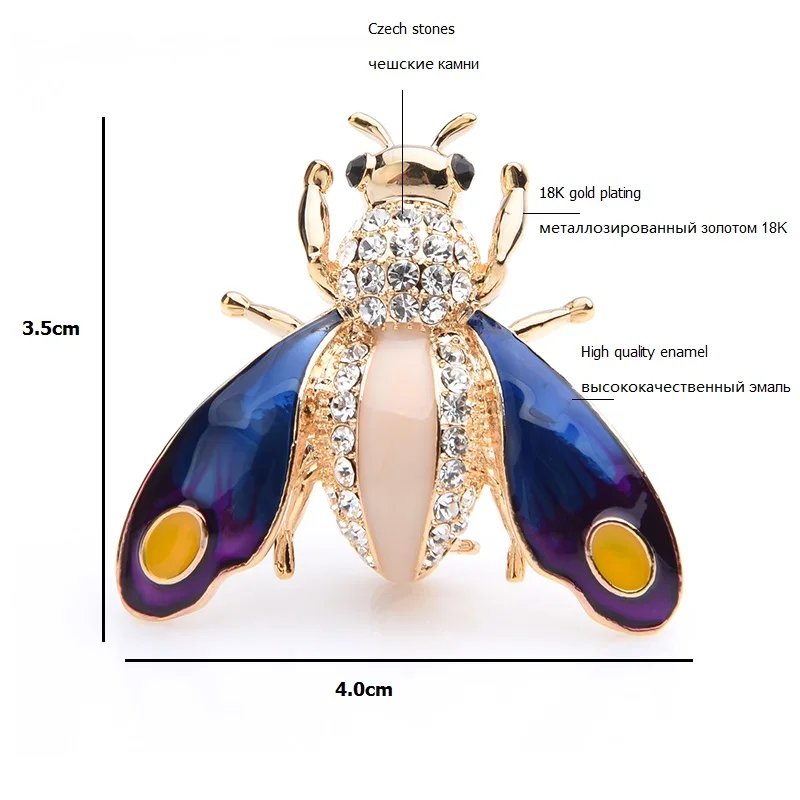 Wuli& baby, чешские Стразы, синяя эмаль, броши в виде пчел, для женщин и мужчин, сплав, насекомое, брошь для вечеринки, булавки, подарки