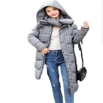 

plaid parka coat women red gray green 3XL plus size winter new long sleeve loose hooded fashion slim long warmth clothing LR394