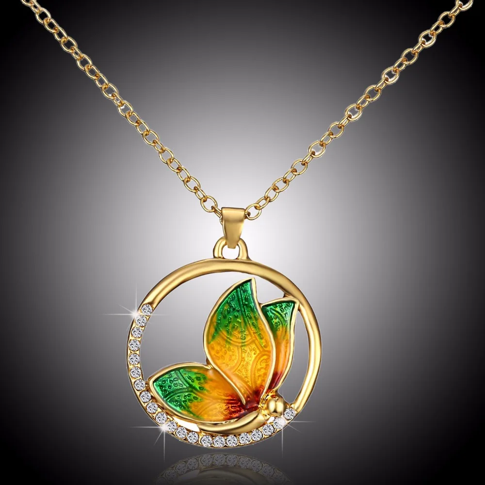 Кристальное металлическое ожерелье с принтом бабочки для женщин, имитация жемчуга, Бабочка, ювелирное изделие, подвеска в виде бабочки, длинное ожерелье, цепочка