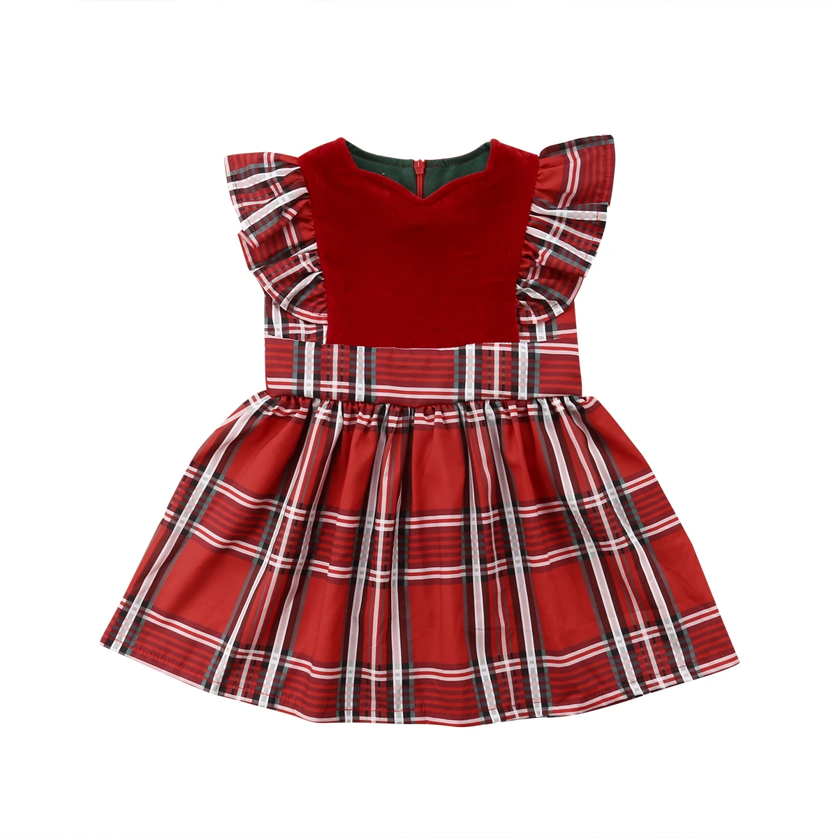 Citgeett Toddler Kids Baby Girls Flying Sleeevs Plaids Party Pageant Xmas Tutu Dress Red Summer Clothes | Детская одежда и обувь